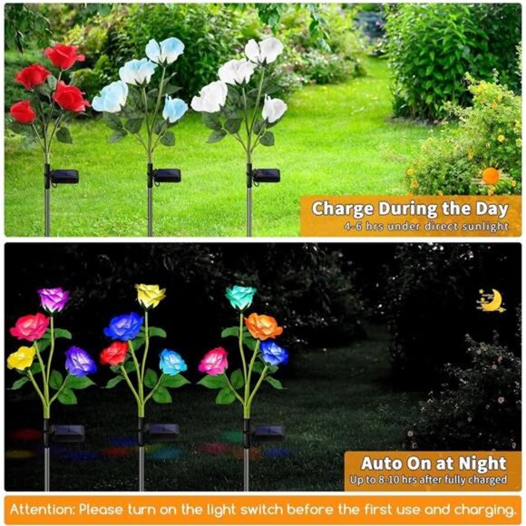 Solar Lights Outdoor, 3 Pack Upgraded Realistic Solar Garden Lights Outdoor - Picture 4 of 8
